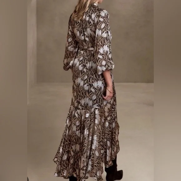 Banana Republic Fiori Ruffle Wrap Dress Size M - Picture 4 of 11